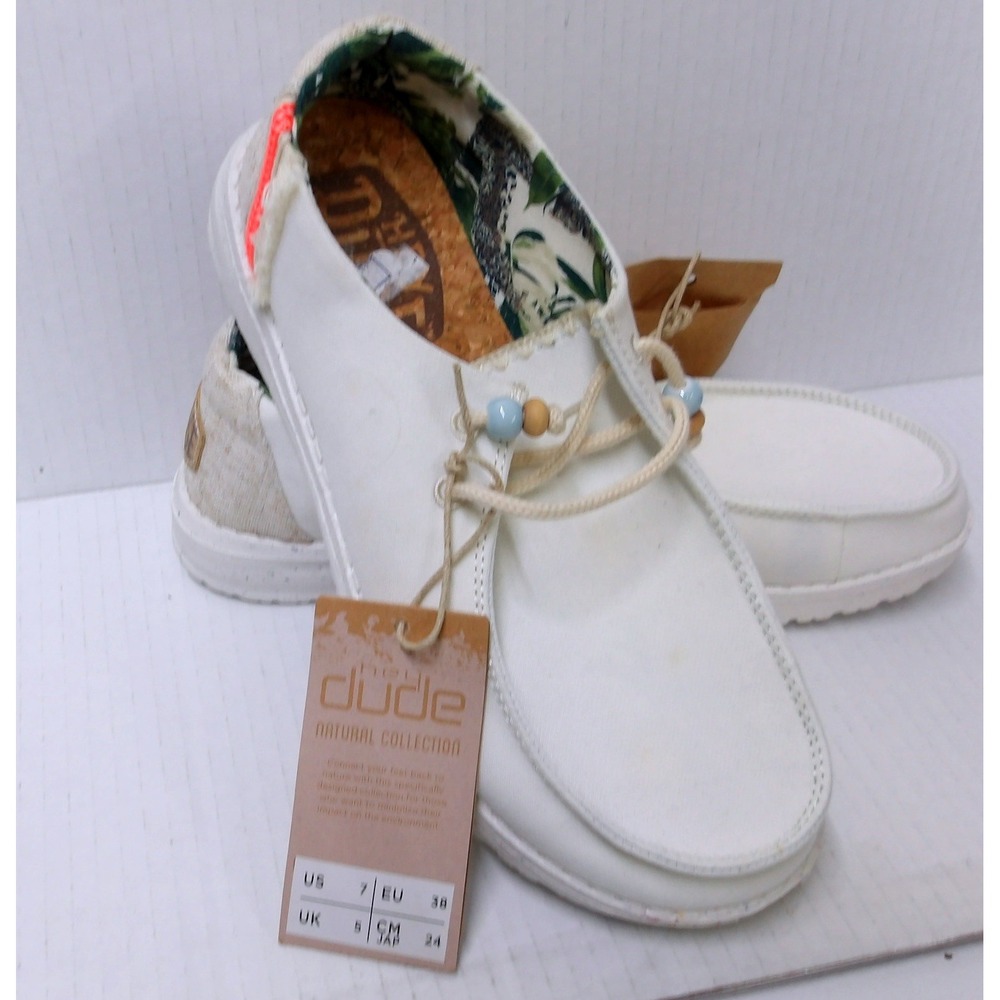 Hey Dude Wendy Jungle White Canvas Slip On Loafers Beaded Laces Sz 7/#S26423